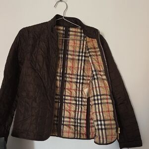 Burberry Dark Brown Quilted Jacket with Plaid Interior